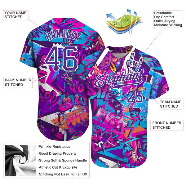 Custom Graffiti Words Pattern White-Purple 3D Authentic Softball Jersey