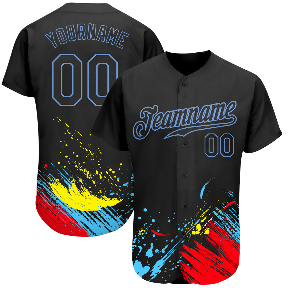 Custom Graffiti Pattern Black-Light Blue 3D Authentic Baseball Jersey