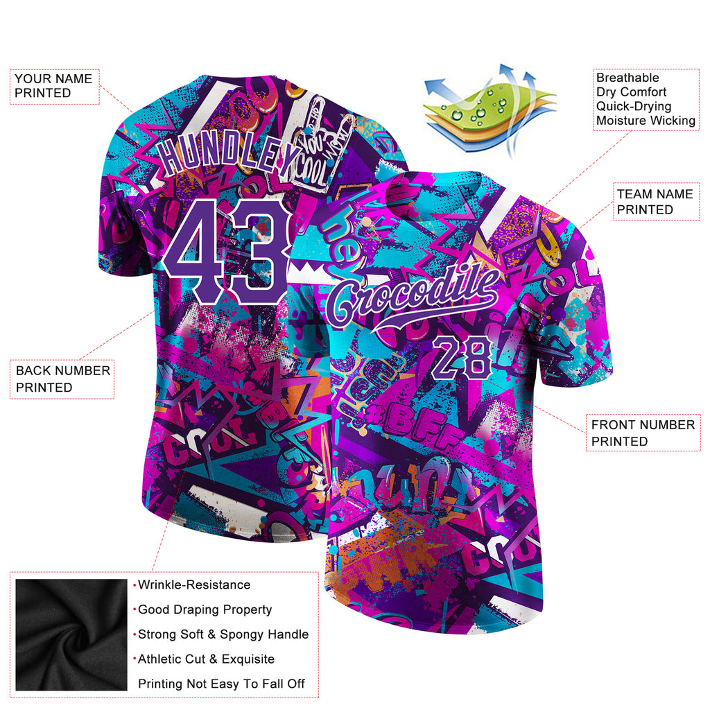 FIITG Custom Basketball Jersey Graffiti Pattern Purple-White 3D Words Authentic