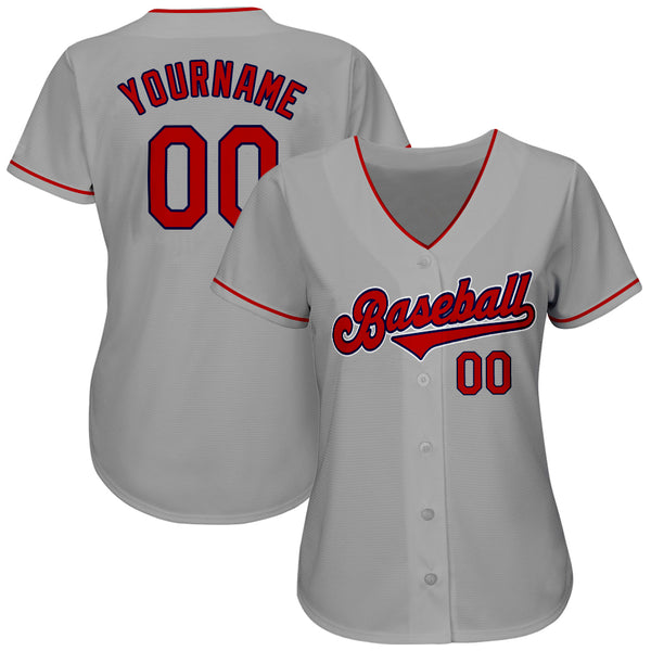 Custom Gray Red-Navy Authentic Baseball Jersey