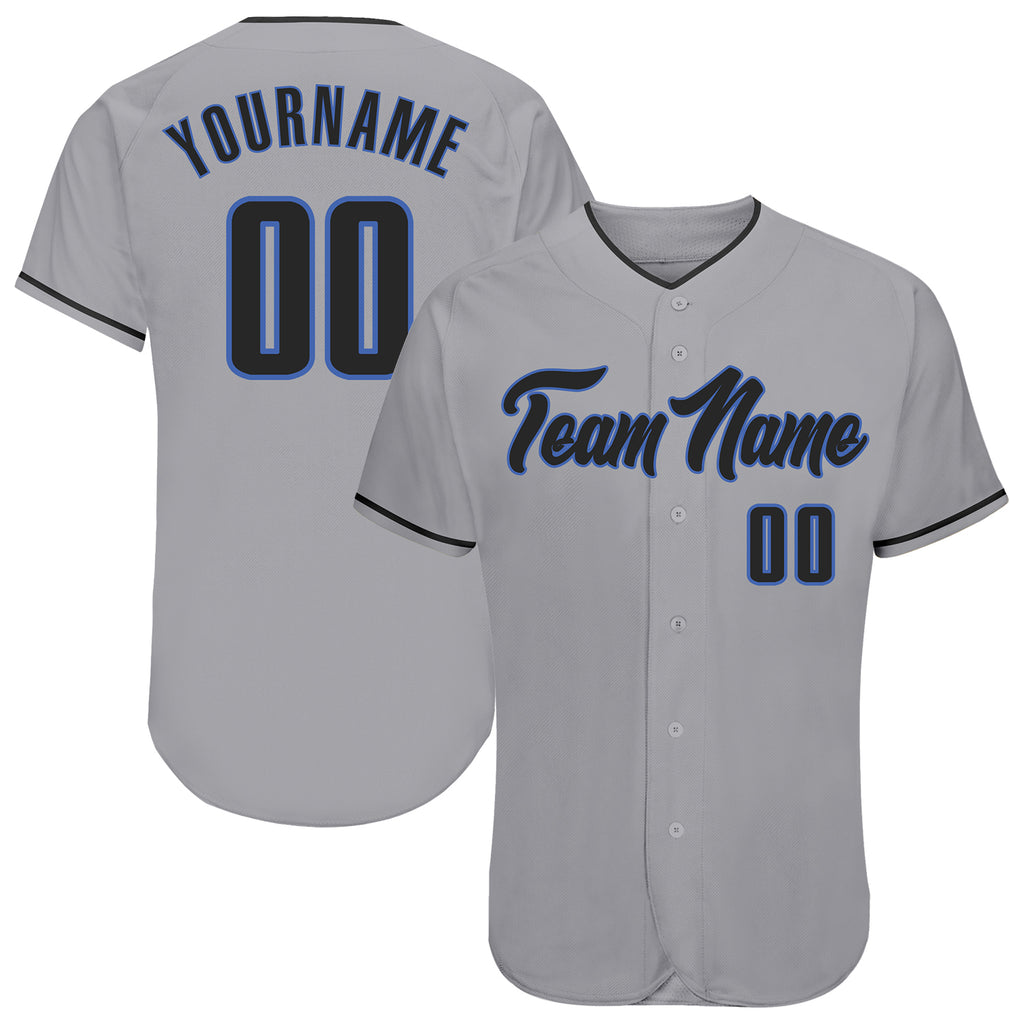 Custom Gray Black-Blue Authentic Baseball Jersey