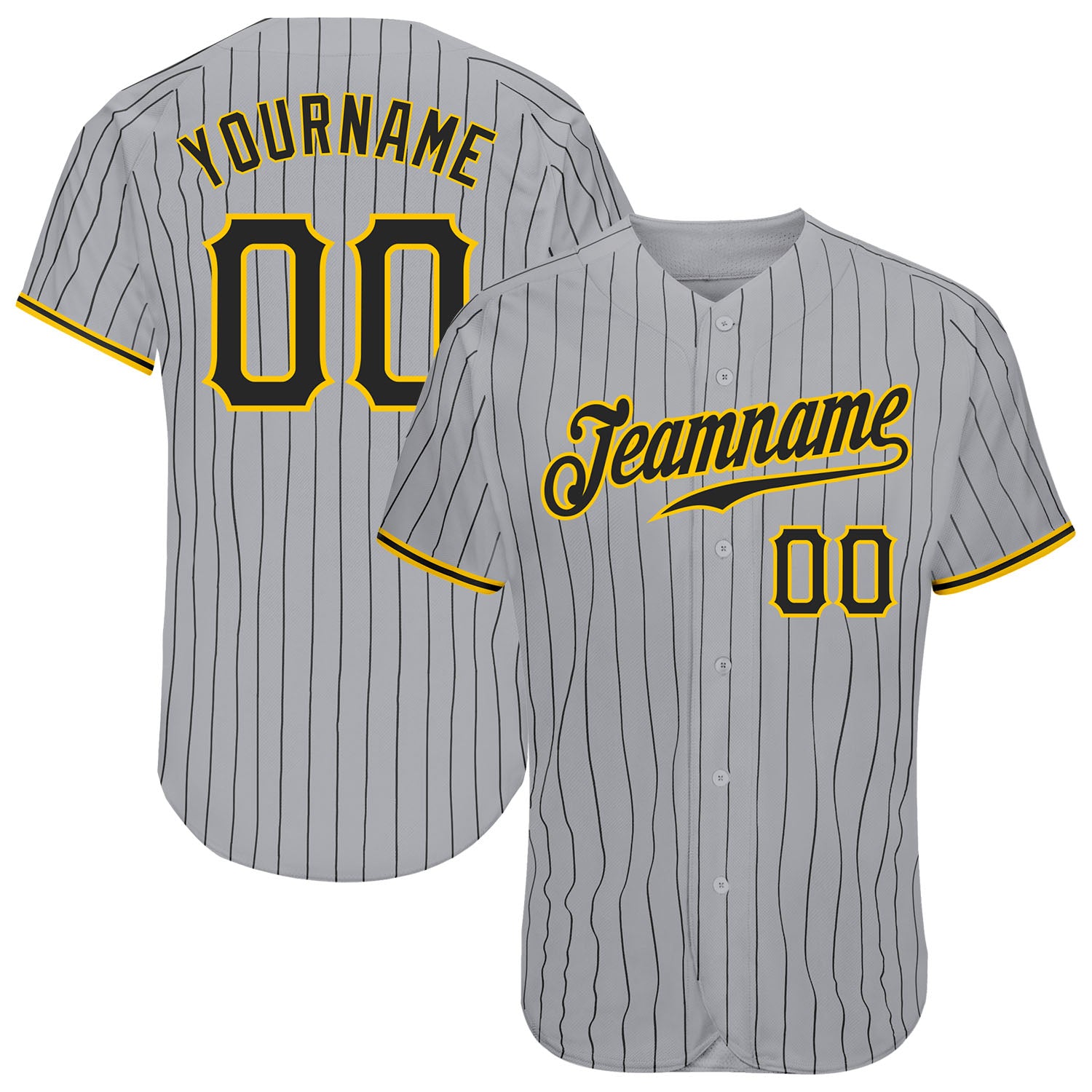 Custom Gray Black Pinstripe Black-Old Gold Authentic Baseball Jersey – Fiitg