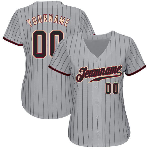 Custom Gray Black Pinstripe Black-Crimson Authentic Baseball Jersey