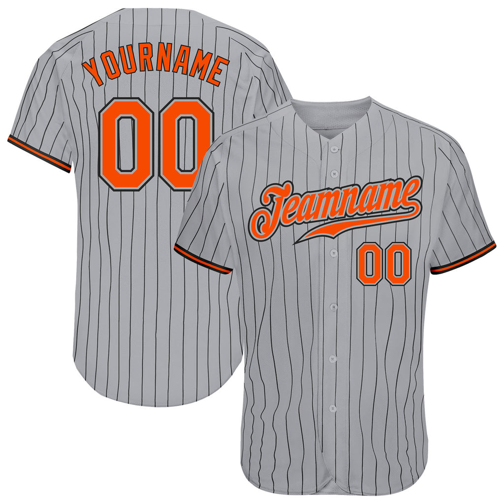 Custom Cream Black Pinstripe Black-Orange Authentic Baseball