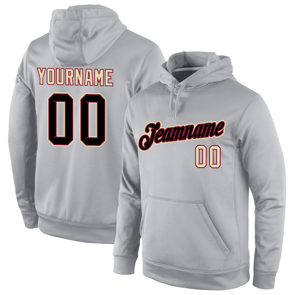 Custom Stitched Gray Black-Crimson Sports Pullover Sweatshirt Hoodie