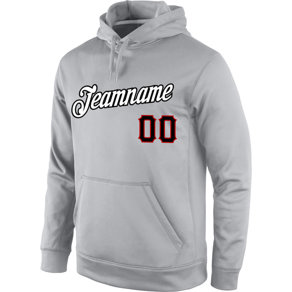 Custom Stitched Gray Black-Red Sports Pullover Sweatshirt Hoodie