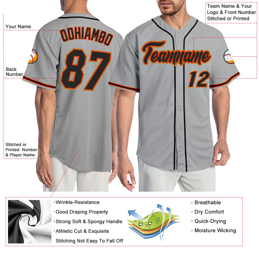 Custom Gray Black-Orange Authentic Baseball Jersey Free Shipping – Fiitg