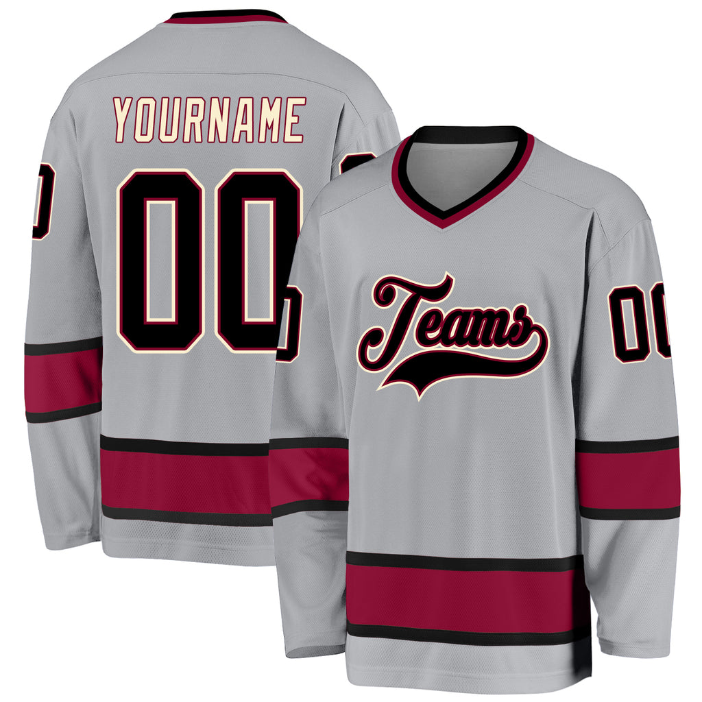 Custom Gray Black-Maroon Hockey Jersey