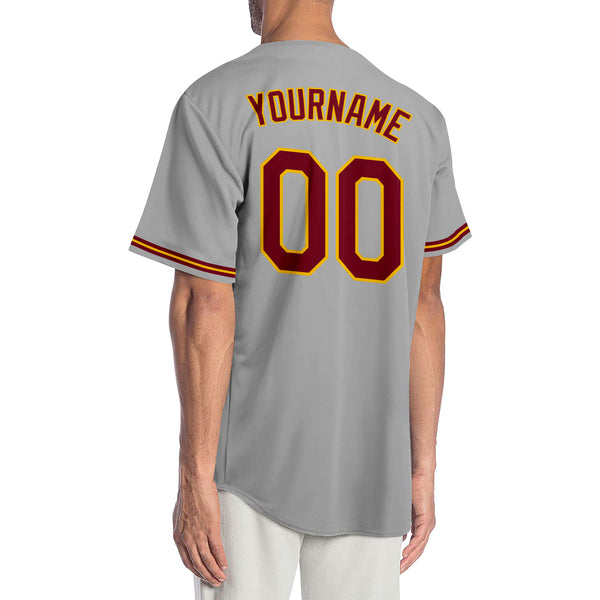 Custom Gray Crimson-Gold Authentic Baseball Jersey