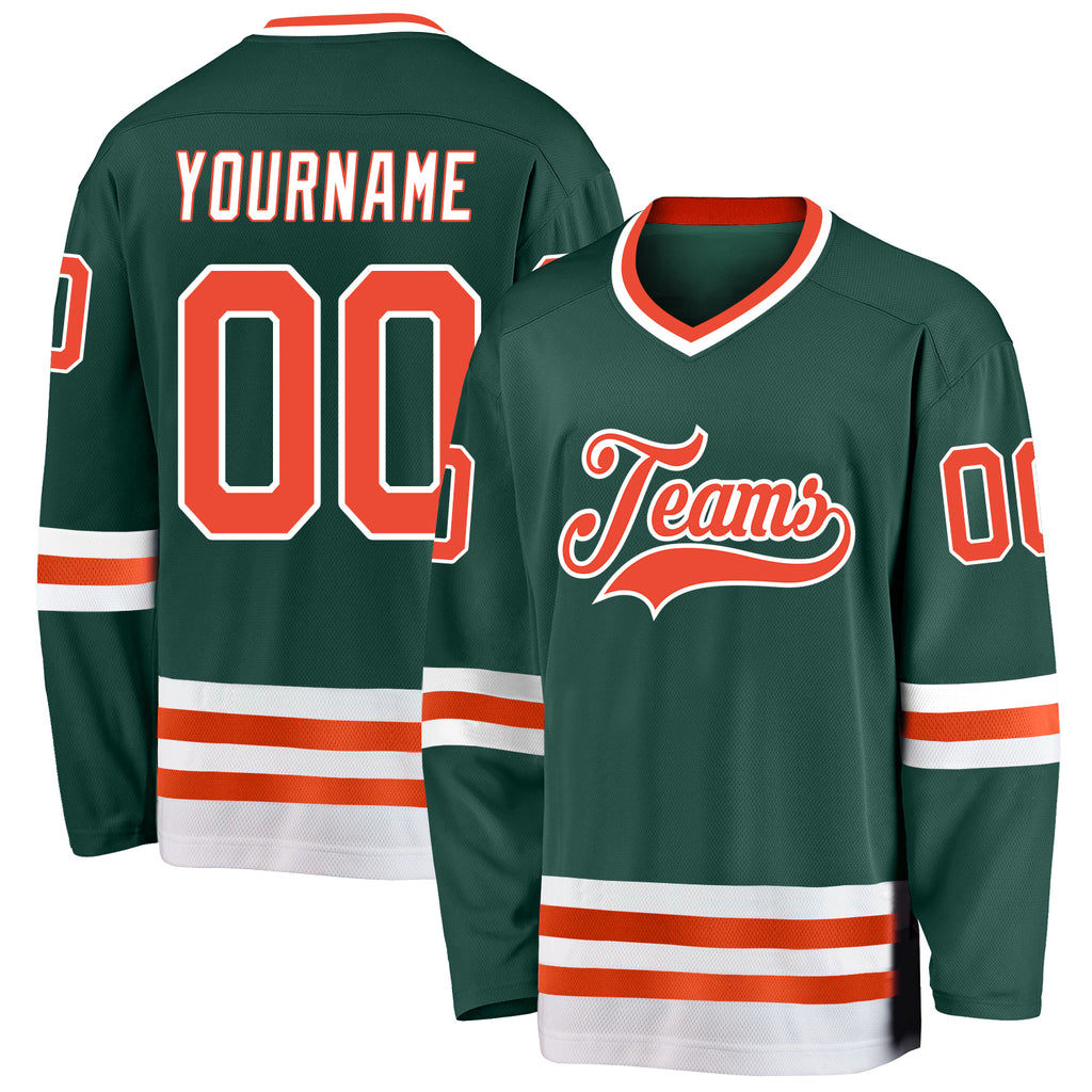 Custom Green Orange-White Hockey Jersey