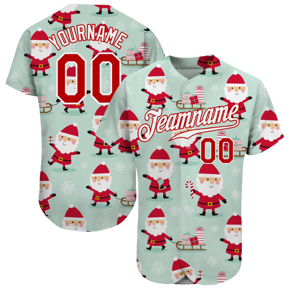 Custom Green Red-White Christmas 3D Authentic Baseball Jersey