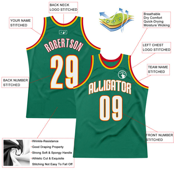 Custom Kelly Green White-Gold Authentic Throwback Basketball Jersey