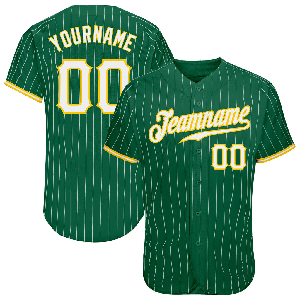 Custom Kelly Green White Pinstripe White-Gold Authentic Baseball Jersey