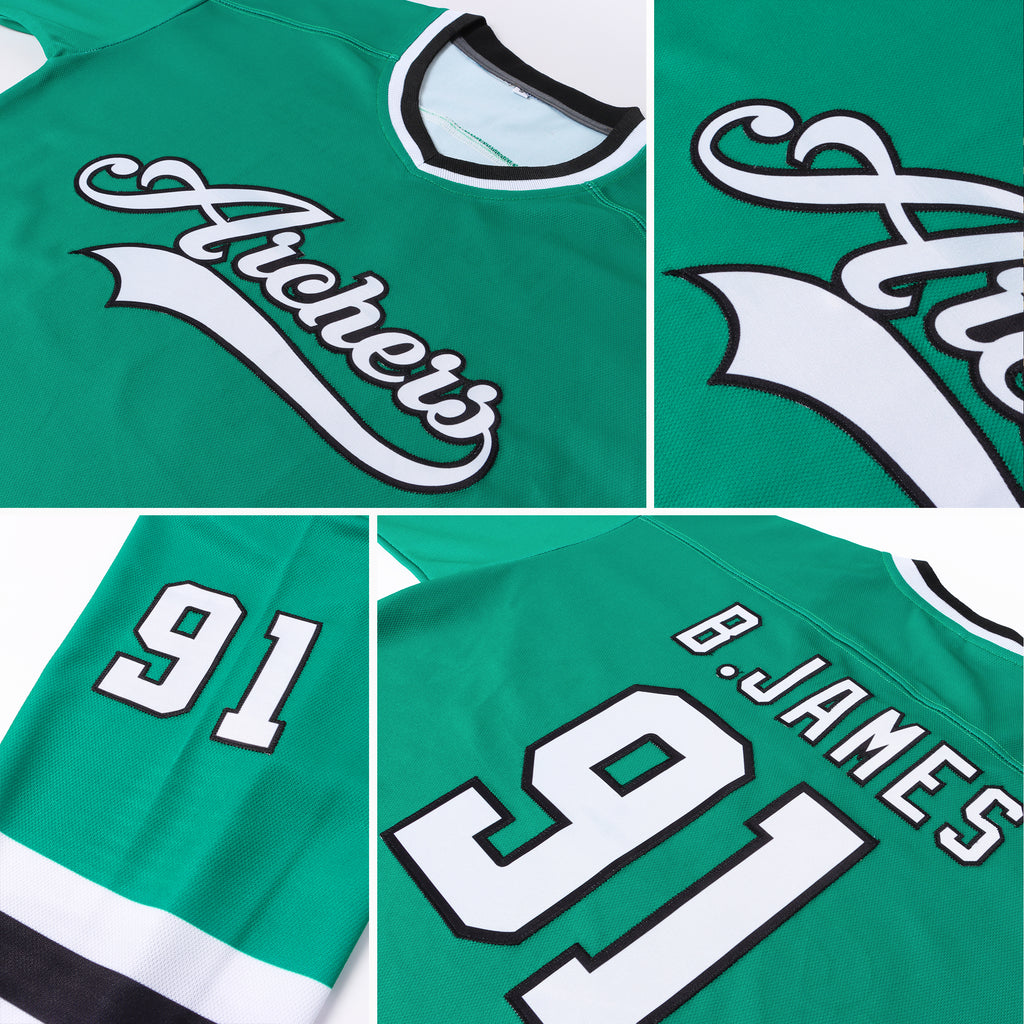 Custom Hockey Jersey Kelly Green White-Orange Hockey Lace Neck Jersey Youth Size:M