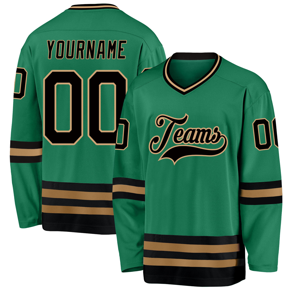 Custom Kelly Green Black-Old Gold Hockey Jersey Free Shipping – Fiitg