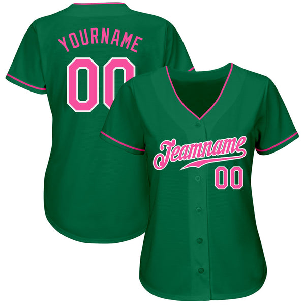 Custom Kelly Green Pink-White Authentic Baseball Jersey