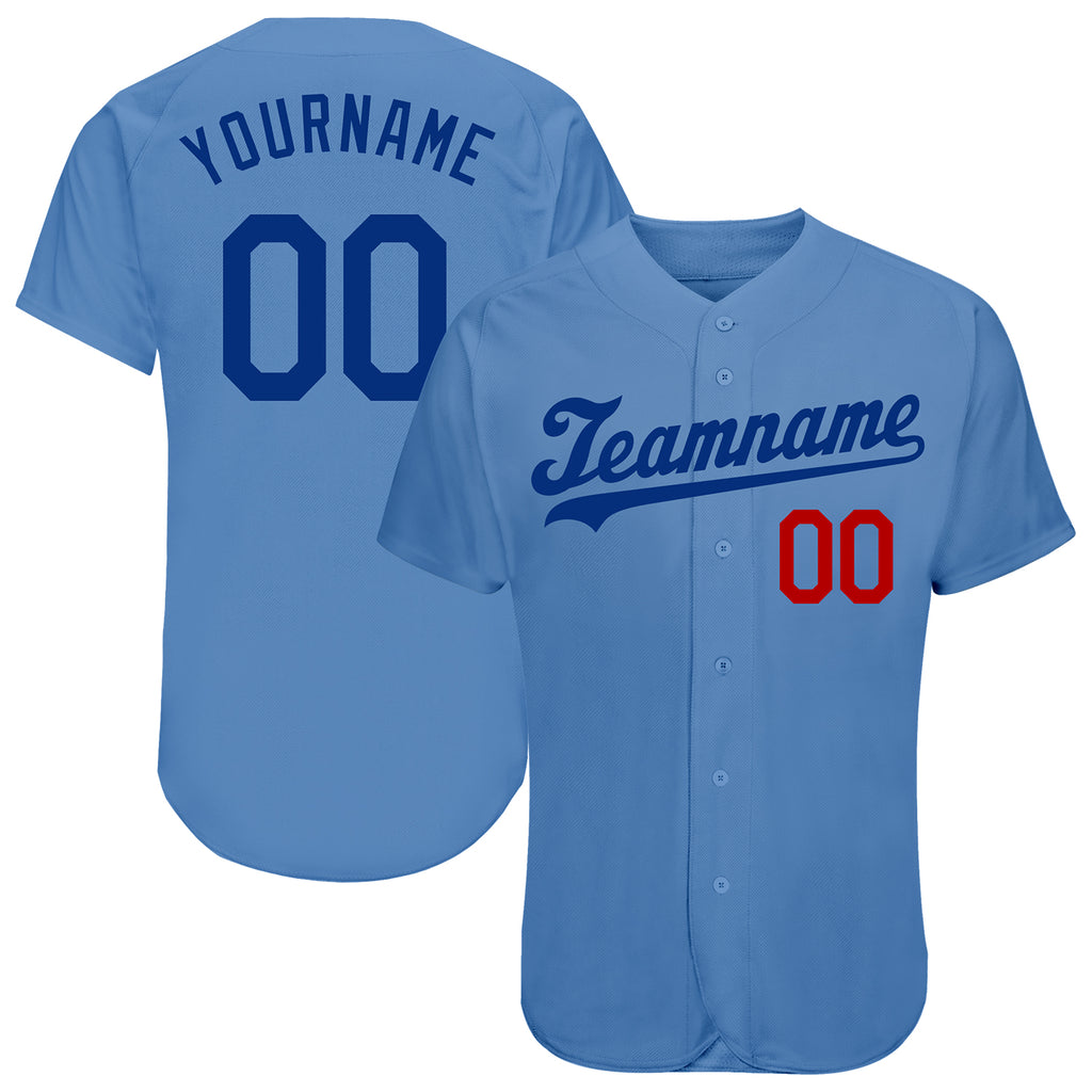 Custom Light Blue Royal-Red Authentic Baseball Jersey