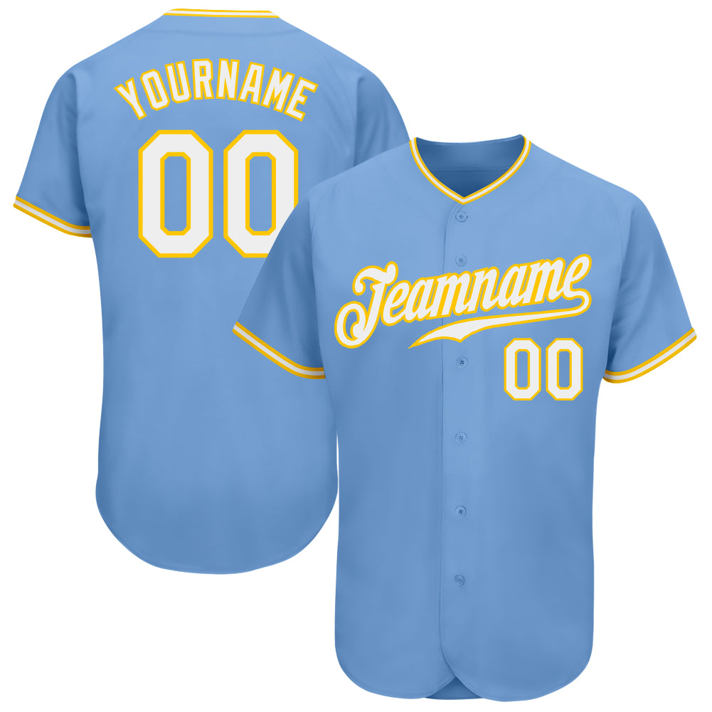 Custom Light Blue White-Gold Authentic Baseball Jersey