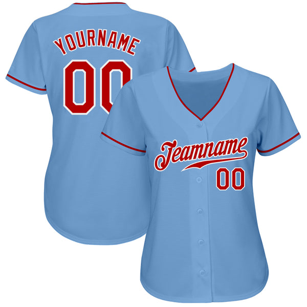 Custom Light Blue Red-White Authentic Baseball Jersey