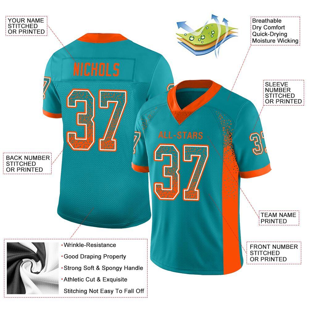 Custom White Aqua-Orange Mesh Drift Fashion Football Jersey – Fiitg