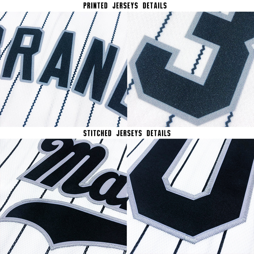 Custom Baseball Jersey White Royal Pinstripe Navy-Gold