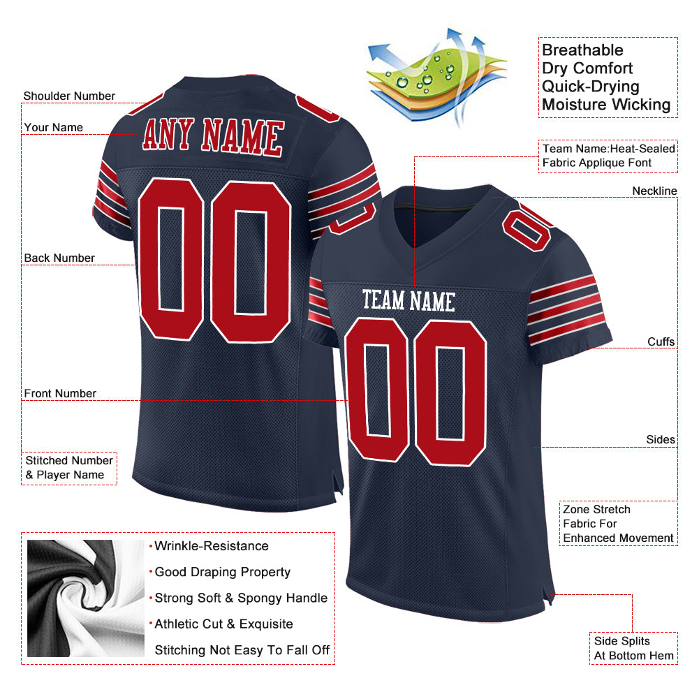 Custom Navy Red-White Split Fashion Football Jersey Youth Size:S