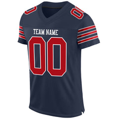 Custom Navy Gold-Red Mesh Authentic Football Jersey