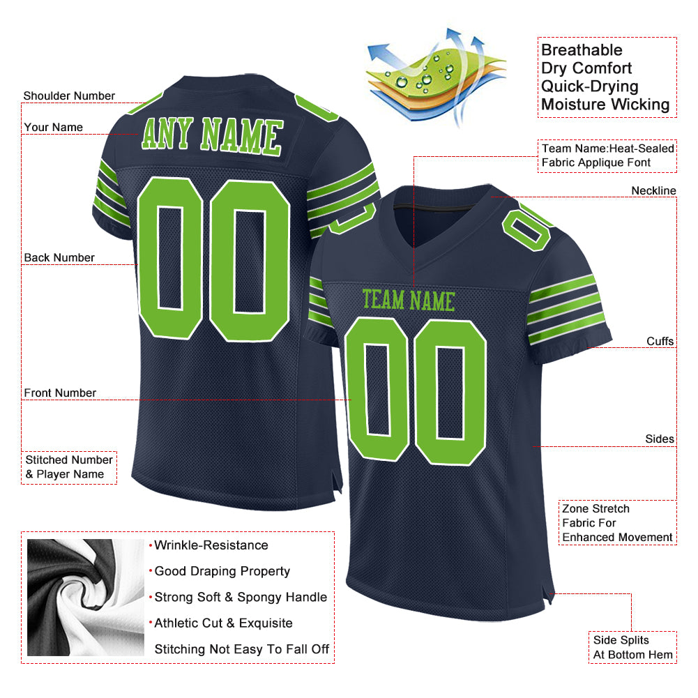 Custom Neon Green Navy-White Mesh Authentic Football Jersey – Fiitg