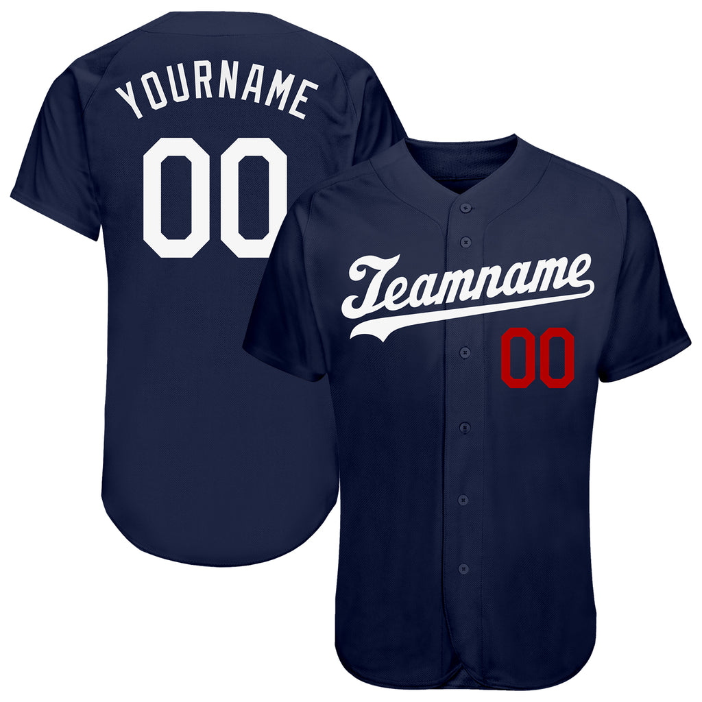 Custom Navy White-Red Authentic Baseball Jersey