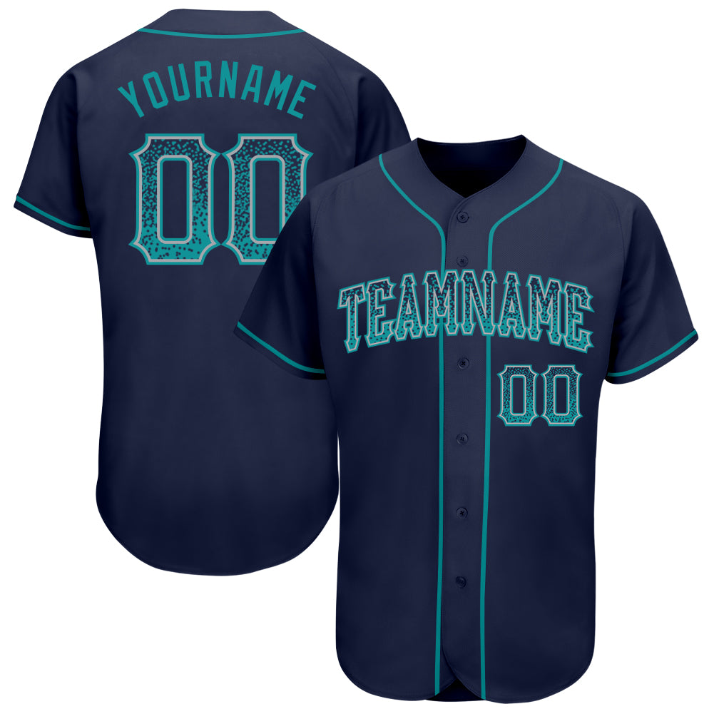 Custom Navy Teal-Gray Authentic Drift Fashion Baseball Jersey