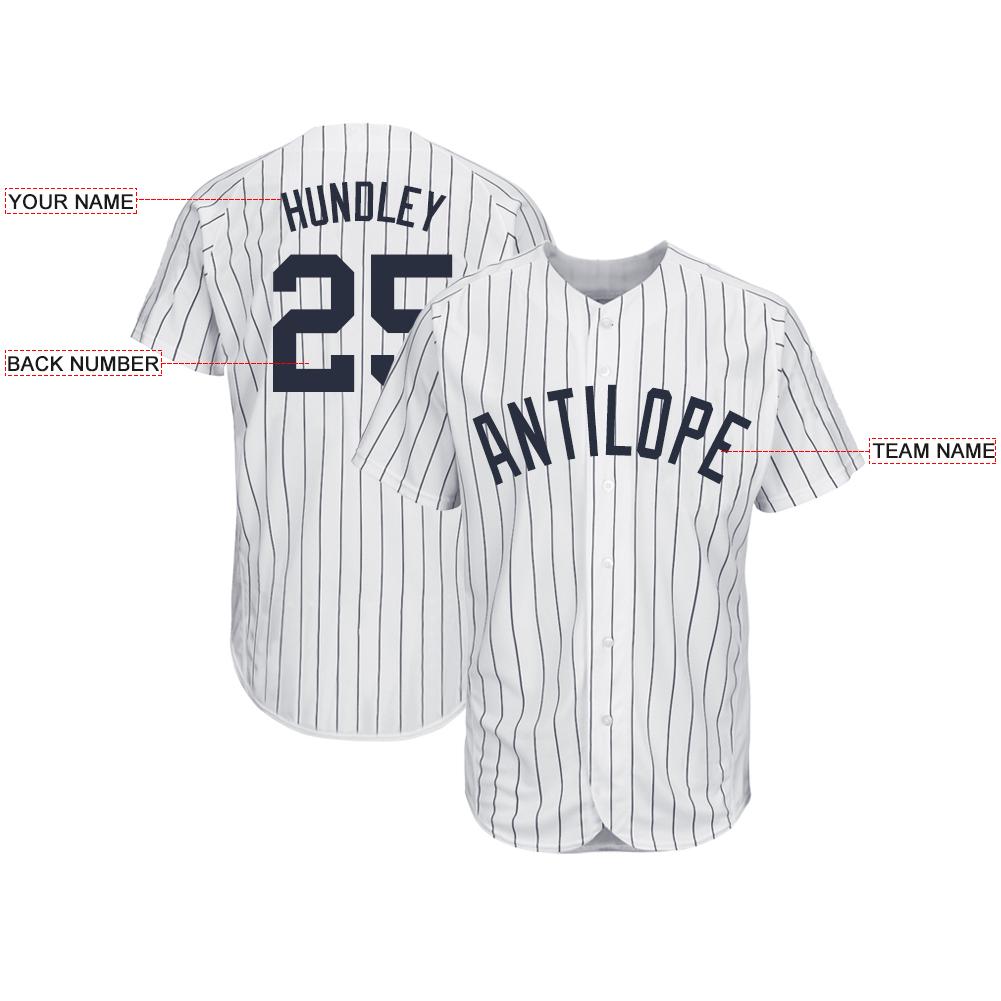 Custom White Navy Pinstripe Navy Baseball Jersey