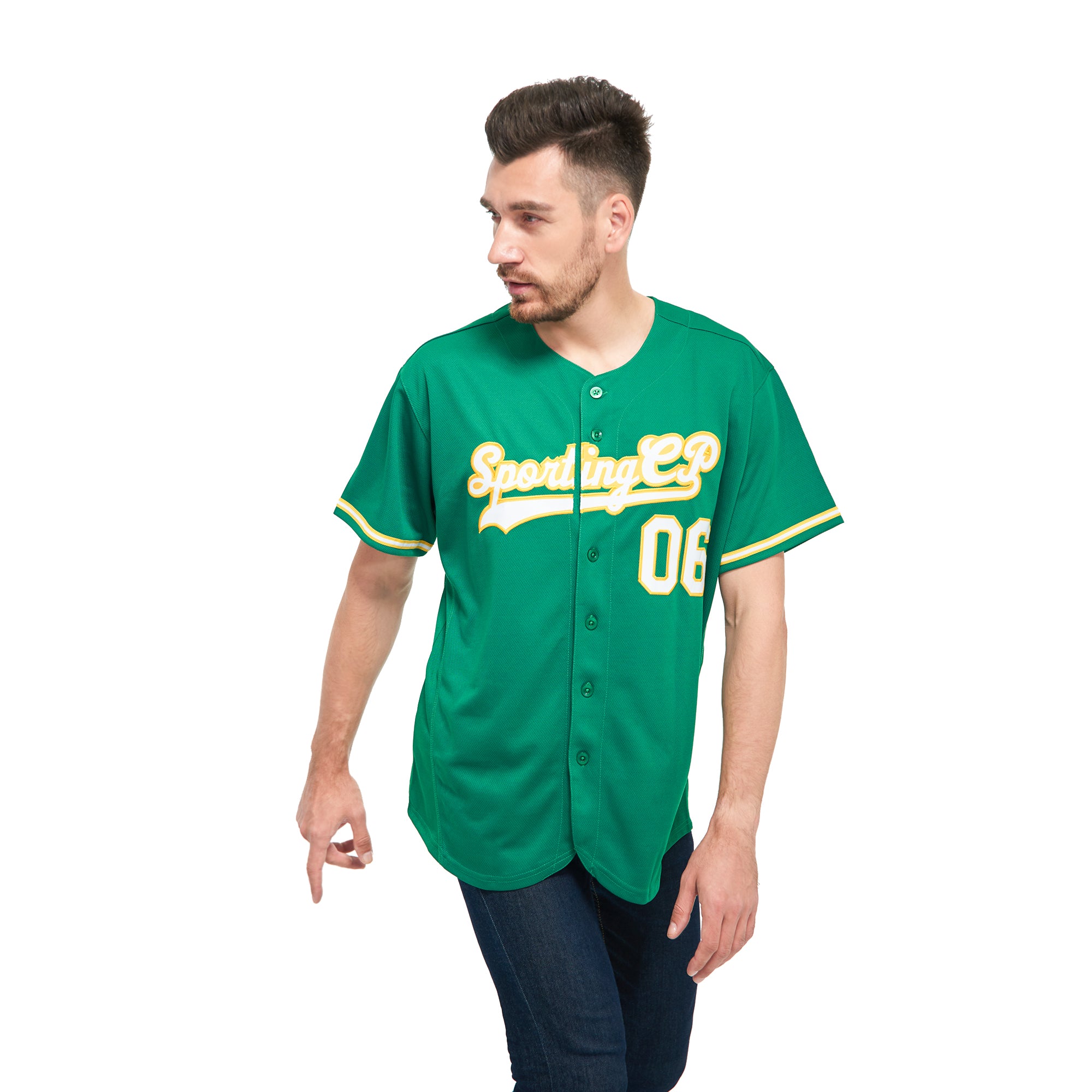 Custom Kelly Green White-Gold Baseball Jersey