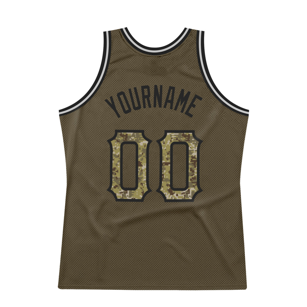 FIITG Custom Basketball Jersey Olive Camo-Black Authentic Throwback Salute to Service