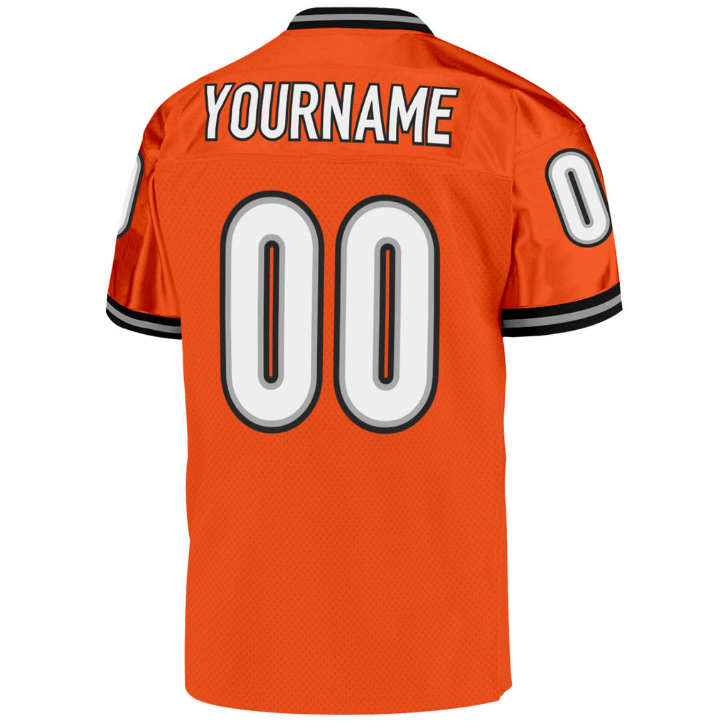 Custom Black Orange-White Mesh Authentic Football Jersey