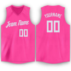 Custom Pink White V-Neck Basketball Jersey , Choose Your Own