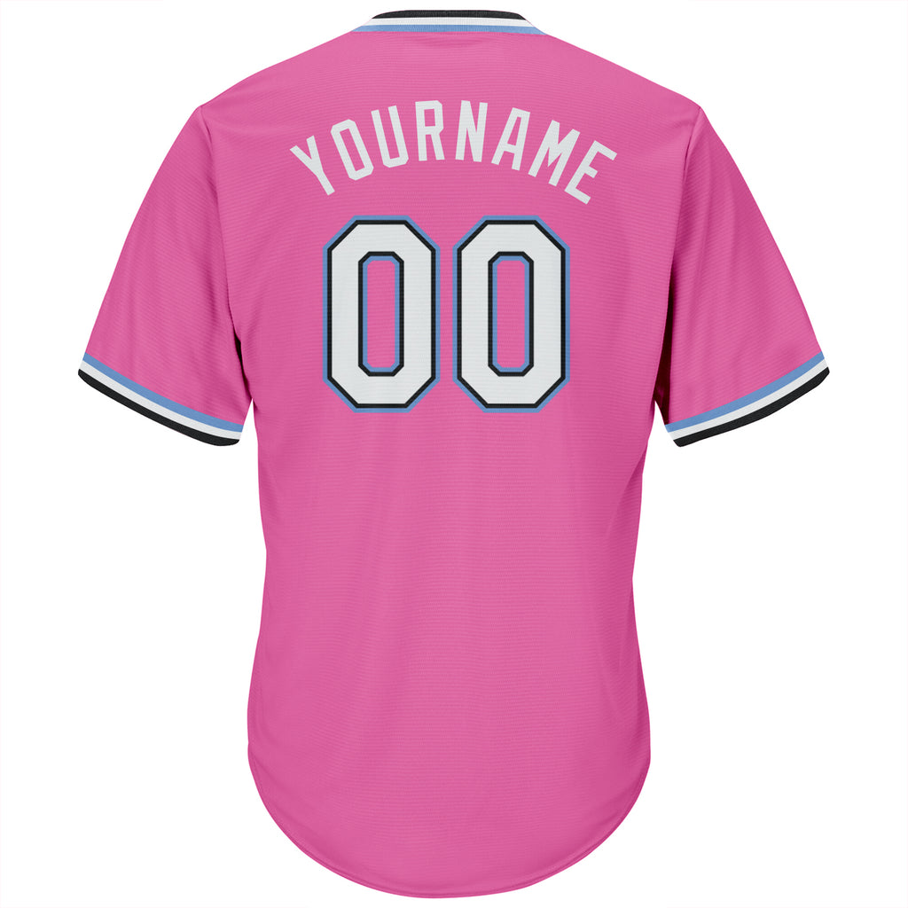 Custom White Light Blue-Pink Authentic Baseball Jersey