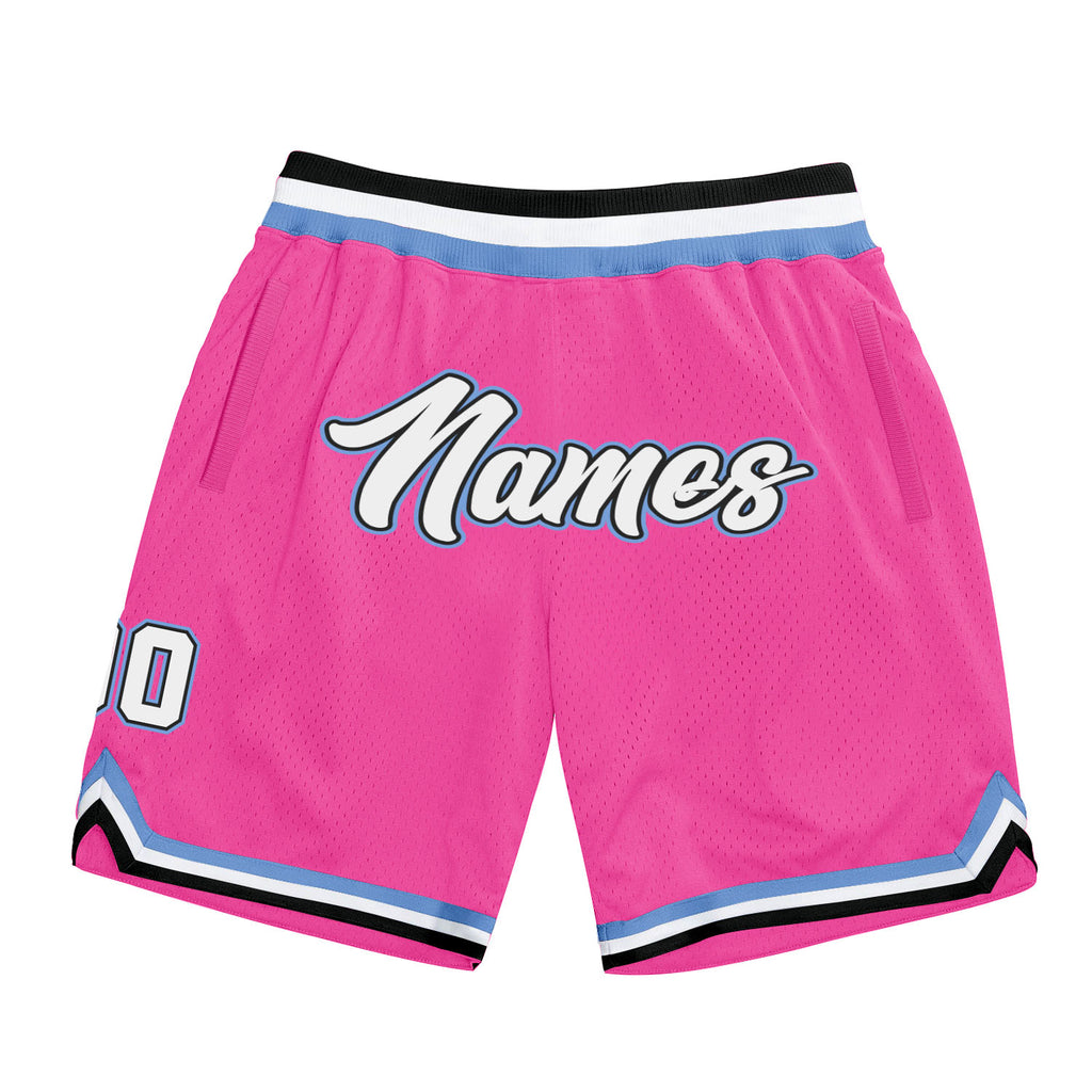 Custom White Pink-Light Blue Authentic Throwback Basketball Shorts Free  Shipping – Fiitg