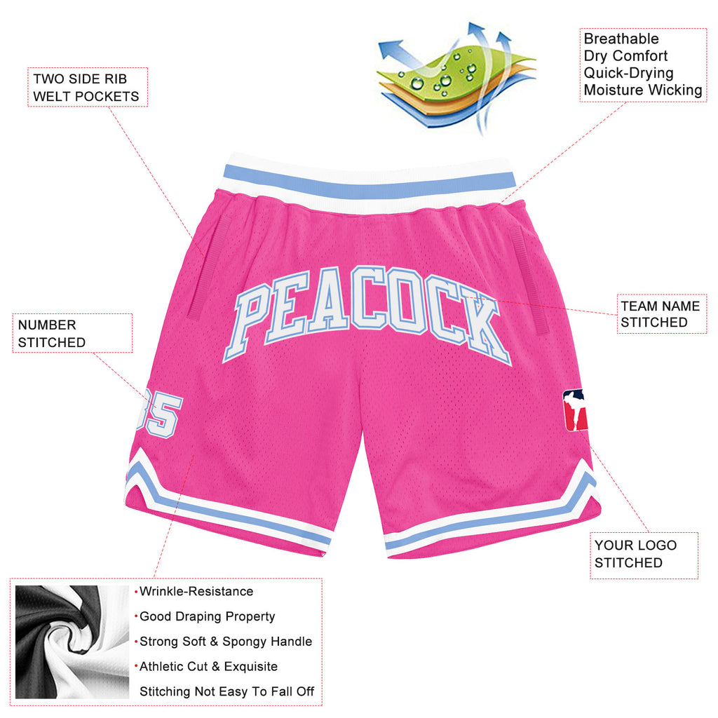 Custom White Pink-Light Blue Authentic Throwback Basketball Shorts Free  Shipping – Fiitg