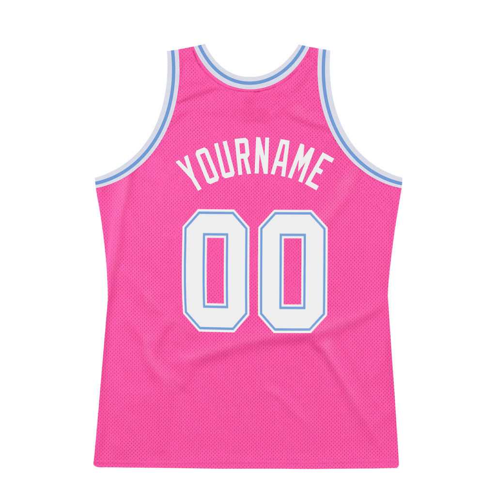 FIITG Custom Basketball Jersey White Light Blue-Pink Authentic Throwback