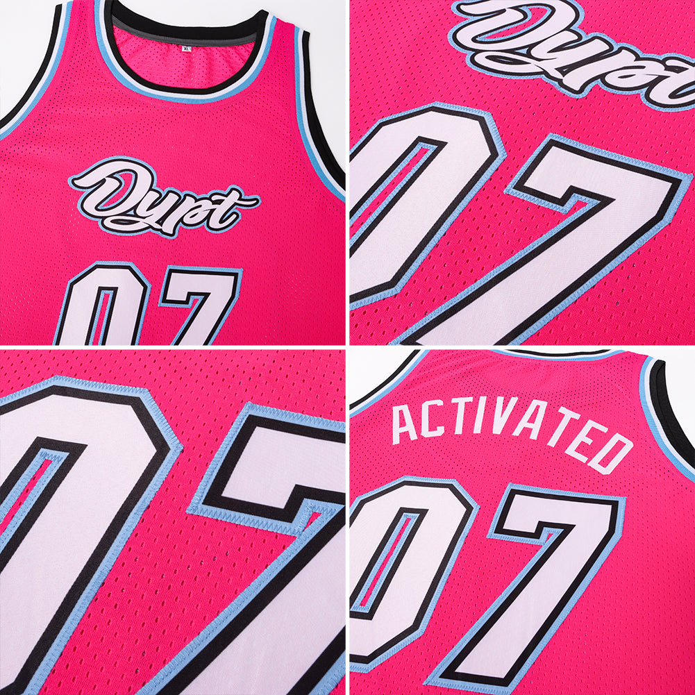 FIITG Custom Basketball Jersey Light Pink Light Blue-White Authentic Throwback Men's Size:3XL