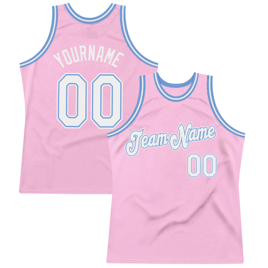 FIITG Custom Basketball Jersey Light Pink Light Blue-White Authentic Throwback Men's Size:3XL