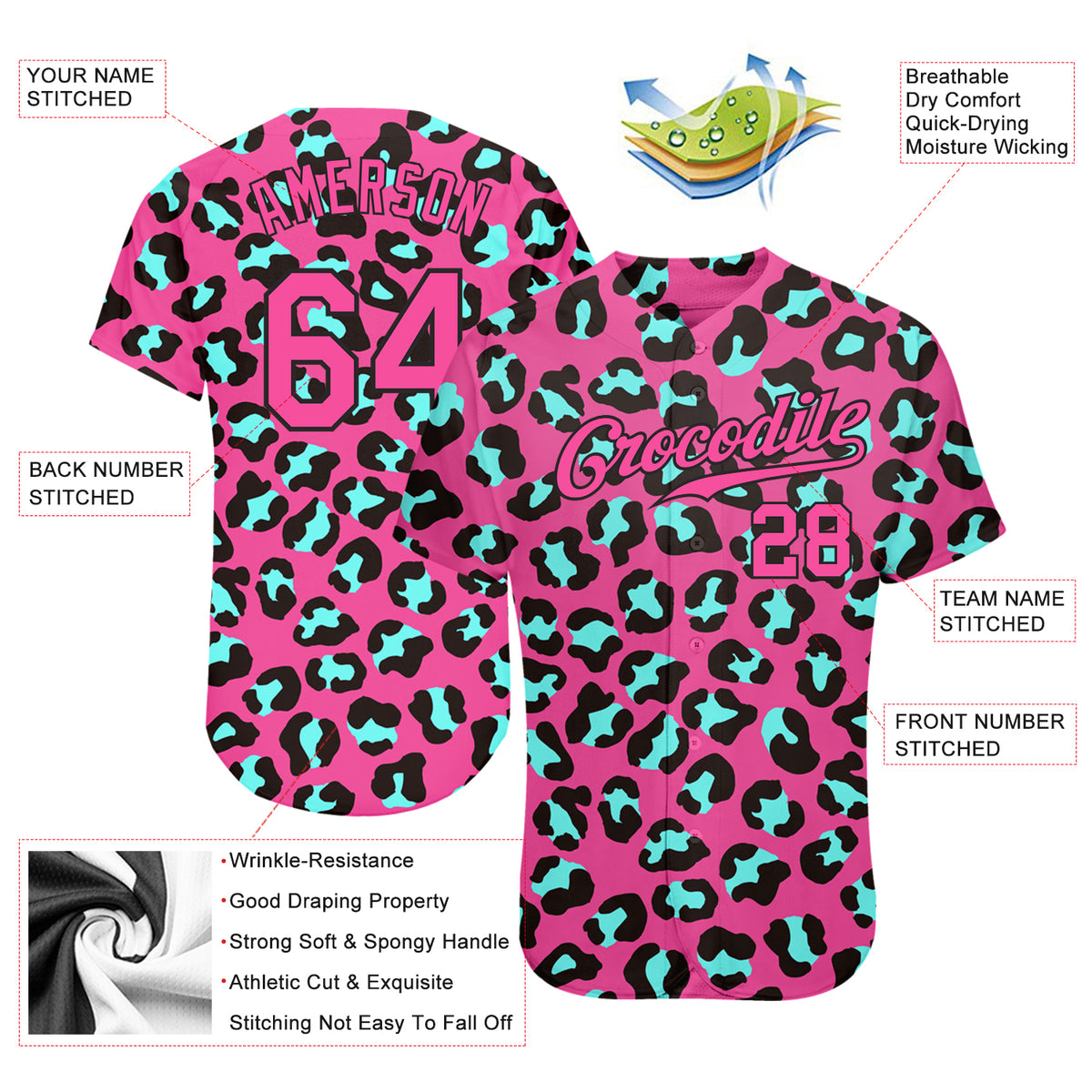 Custom Pink Pink-Black 3D Pattern Design Leopard Authentic Baseball ...