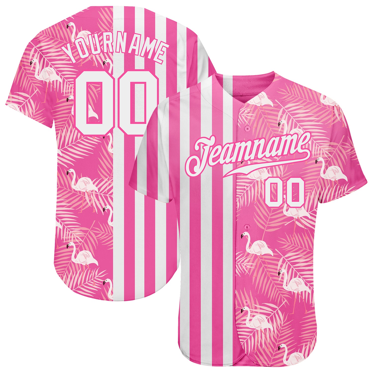 Custom 3D Pattern Design Flamingo Authentic Baseball Jersey Fast