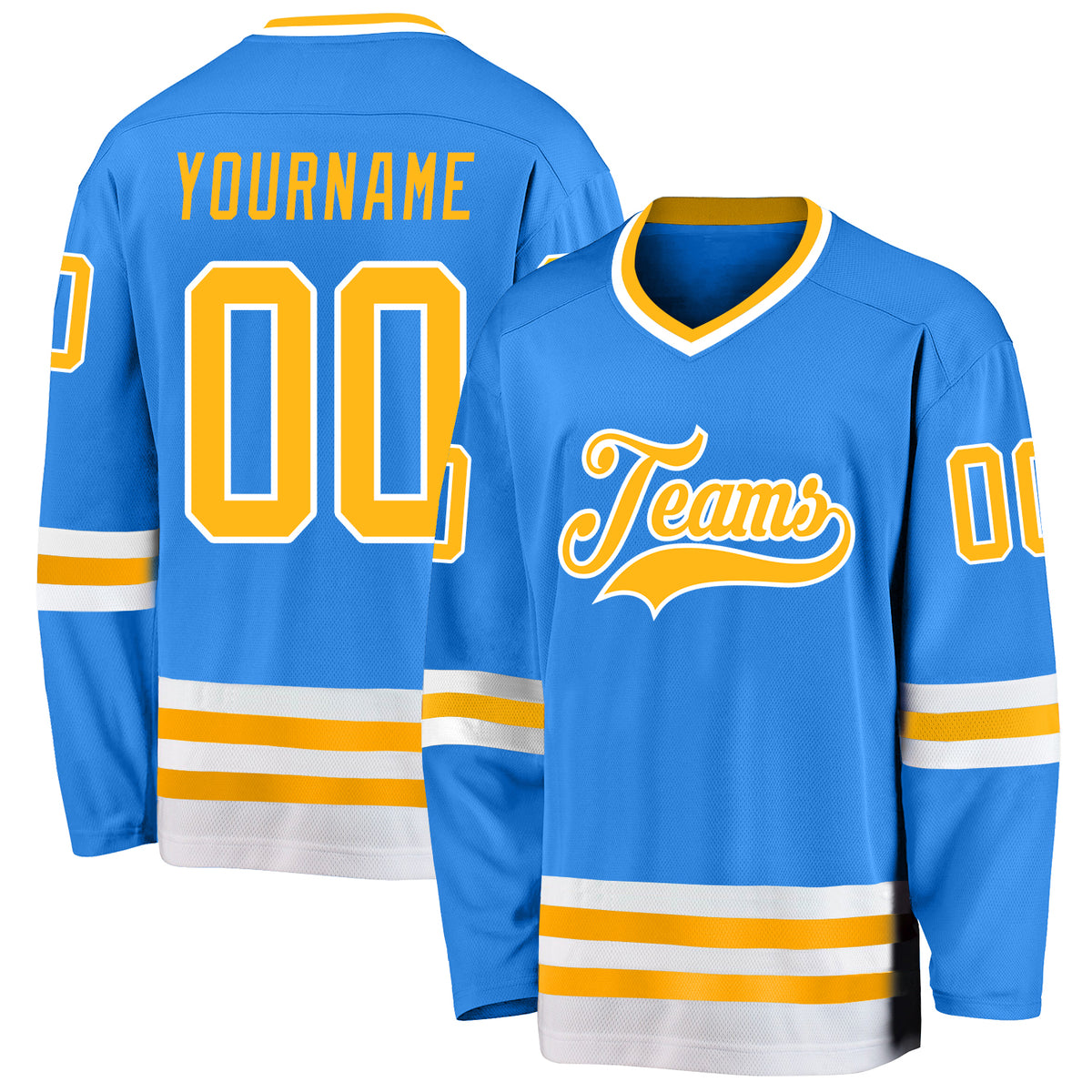 Custom Powder Blue Gold-White Hockey Jersey Free Shipping – Fiitg