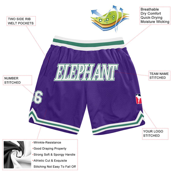 Custom Purple White-Kelly Green Authentic Throwback Basketball Shorts