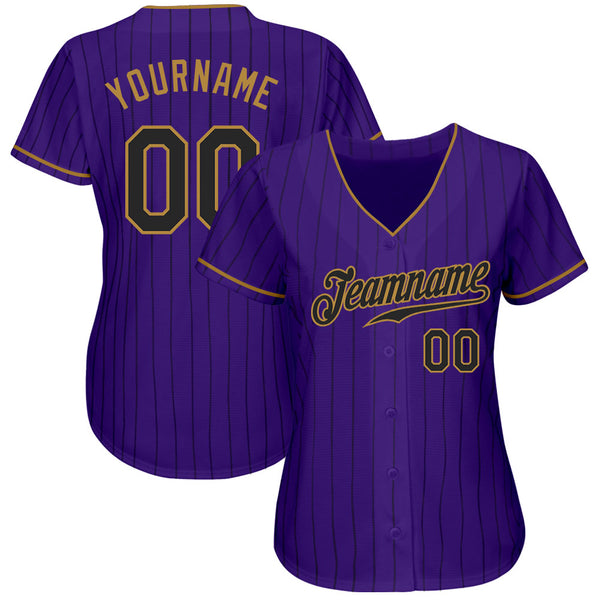 Custom Purple Black Pinstripe Black-Old Gold Authentic Baseball Jersey