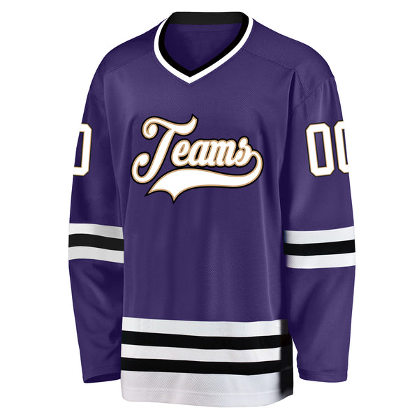 Custom Purple White-Black Hockey Jersey