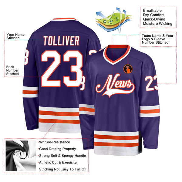 Custom Purple White-Orange Hockey Jersey