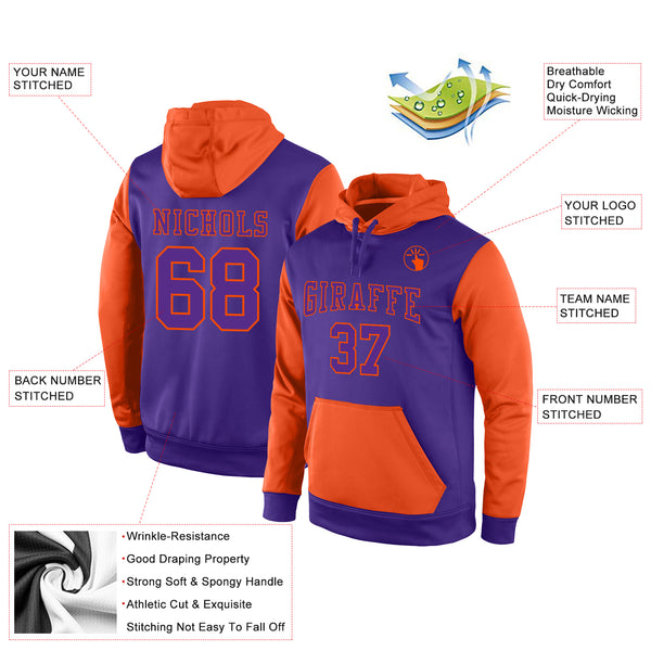 Custom Stitched Purple Purple-Orange Sports Pullover Sweatshirt Hoodie