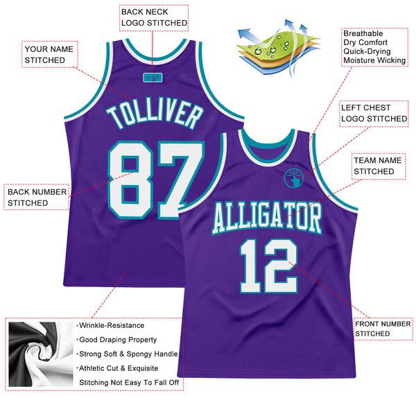 Custom Purple White-Teal Authentic Throwback Basketball Jersey